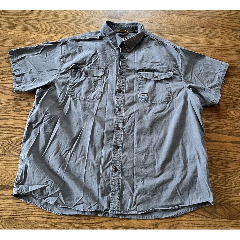 Ariat Rebar Shirt Mens 3XL XXXL Gray Button Down Workwear Rip Stop Heavy Duty